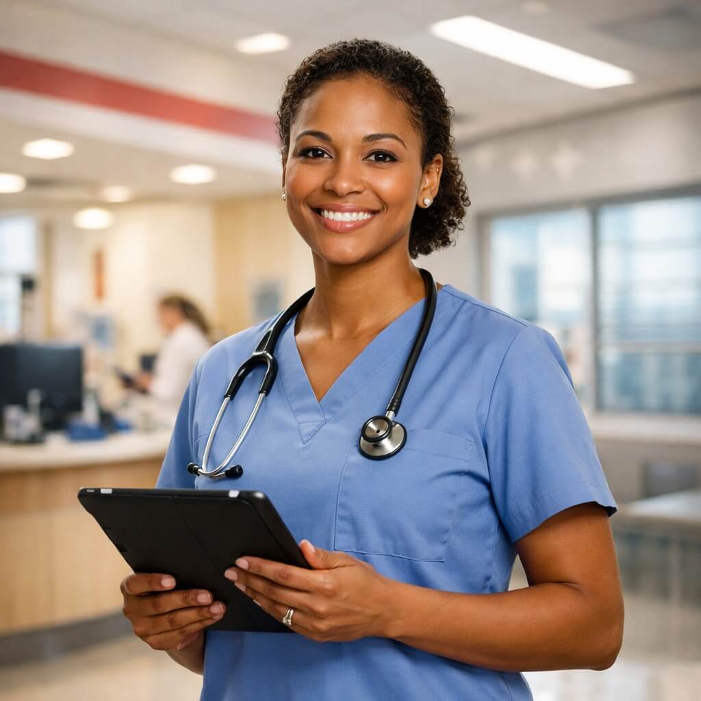 Confident nurse in modern hospital